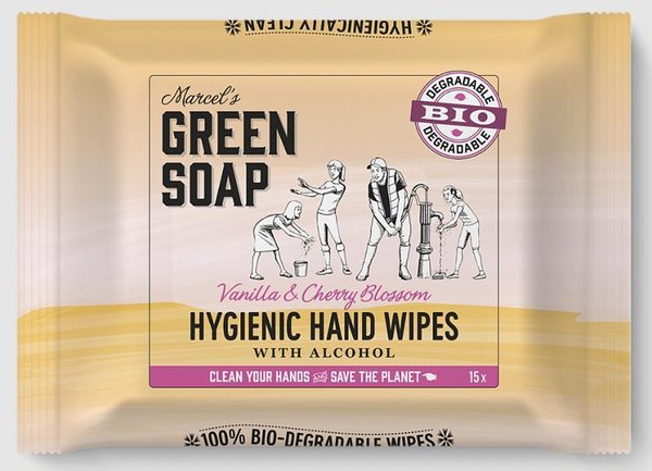 Marcel's GR Soap Hand wipes vanilla & cherry blossom bio Inhoud:	15 stuks